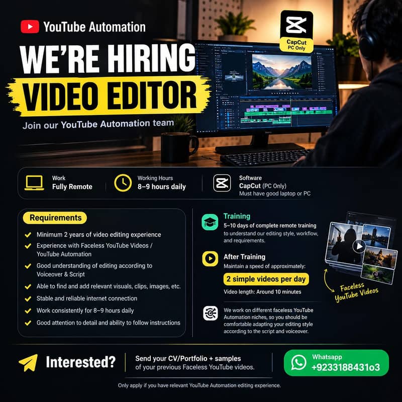 YouTube Automation Video Editor (Remote) - Online Jobs - 1120980316