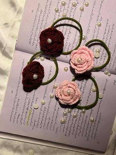 Handmade Crochet Flower Bangles – Pair of 2.