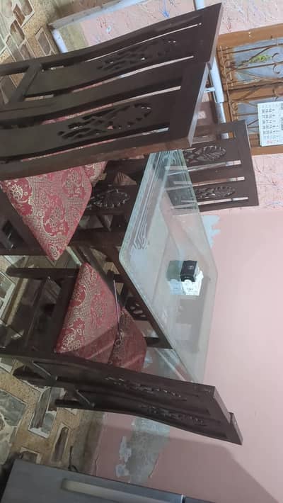 6 Seater Wooden Dining Table with Chairs - Excellent Condition Pure Sh