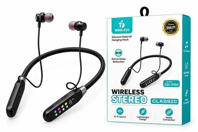 CELIBERY CEL-0100 Wireless Bluetooth Neckband - Soft Silicone Flexible - Digital LED Battery Display, Long Battery Life & Official Brand Warranty