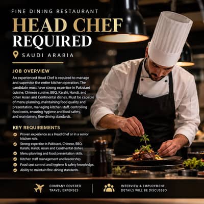 Head Chef Required in Saudi Arabia