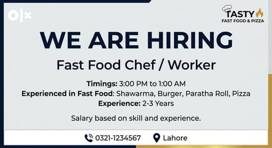 Fast Food Cook/ Chef Required