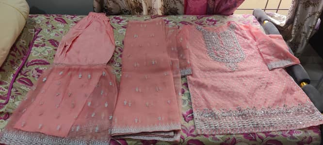 new 3 piece beautiful peach dress party wear