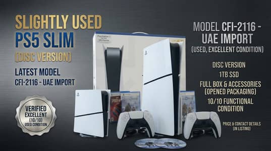 Sony PS5 Slim Disc Edition 1TB (10/10 Condition) with Original Box