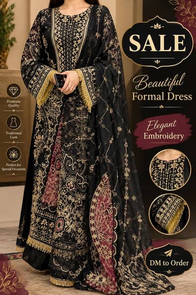 Black Heavy Embroidered Formal Dress with Dupatta | Luxury Wedding & P