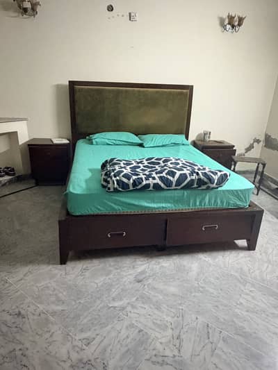 A Wooden King Size Bed Set & 2 Single Seater Sofa’s & A Big Table