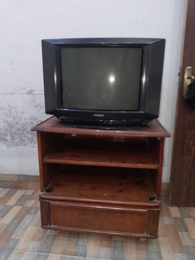 Sony Trinitron 21 Inch Original CRT TV with wooden trolley stand