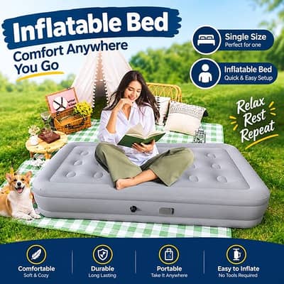 Rechargeable Single High Air Bed 75''40''16'' Umrah, Touring, Camping