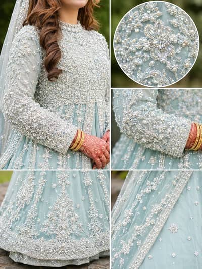 Beautiful Bridal Walima Dress for Sale - Ice blue heavy embroidery