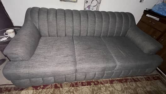 Grey Fabric Sofa Set – 3 Pieces – Good Condition