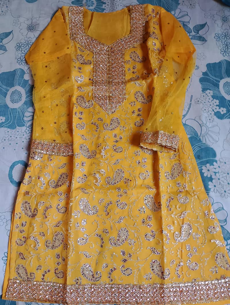 Traditional Yellow & Green 3-Piece Fancy Dress for Mehndi / Mayun ...
