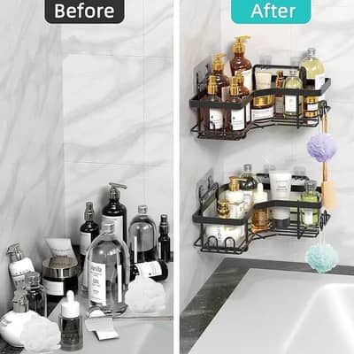 Black Corner Bathroom Shelf – Wall Mounted Storage Rack
