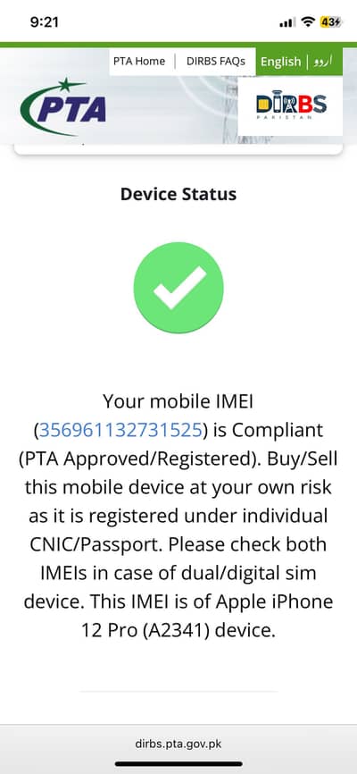 Iphone 12 pro pta