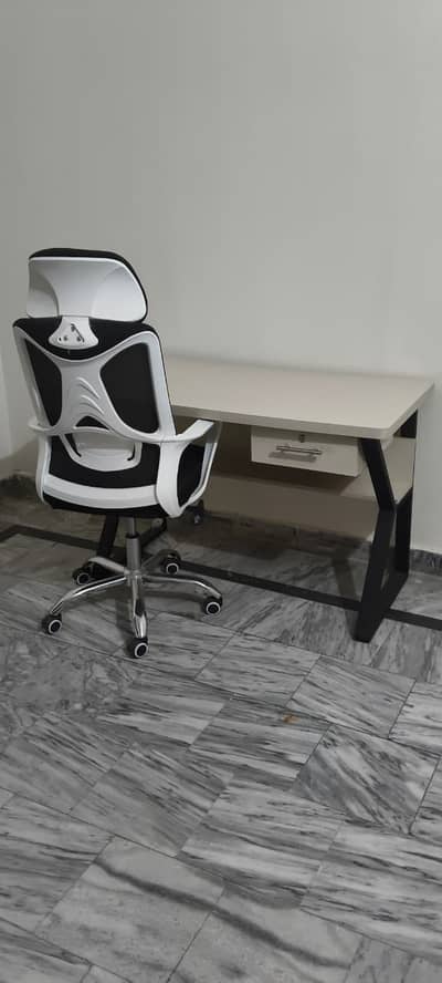 Sleek Study Table with Lockable Drawer & High-Back Mesh Chair