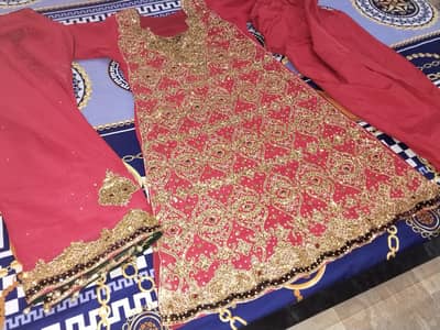 Red Bridal Heavy Golden Work Chiffon 3 Piece - Dulhan Jora - 5000