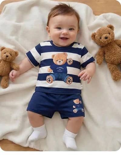 Baby Boys Teddy Bear Printed T-Shirt & Shorts Set