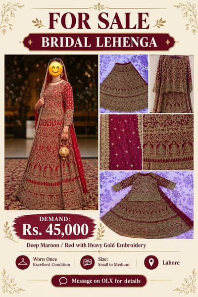 Luxury Deep Red Bridal Lehenga with Heavy Gold Embroidery – Worn Once