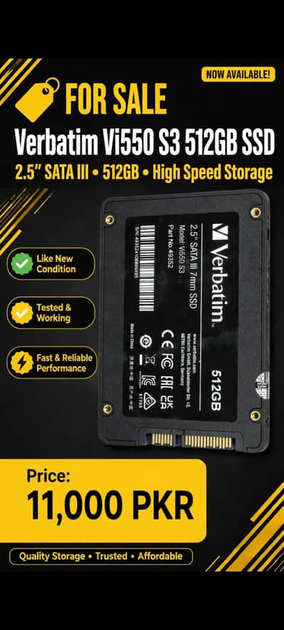 Verbatim 512GB SSD Vi550 S3 - 2.5" SATA III - Like New
