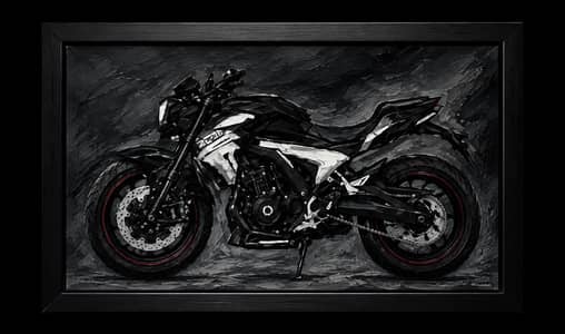 Handmade 3D Black Sports Bike Painting | Premium Wall Art