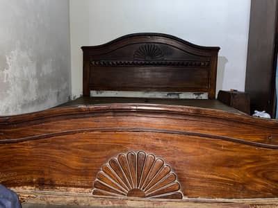 Used Wooden Double Bed for Sale – Dark Brown