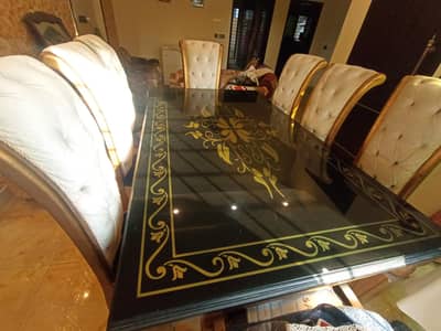 8 seater dining table with tampered glass