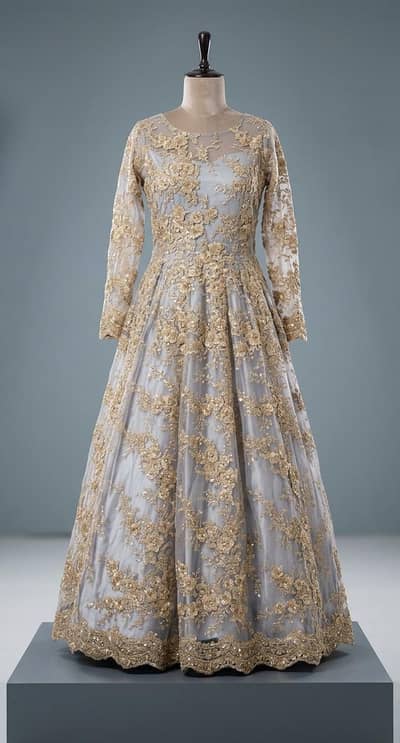 element embroidered net maxi with plain masoori dupatta (1 time used)