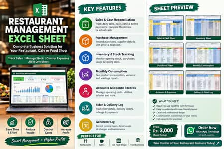 Restaurant Management Excel Sheet | Sales & Inventory Control