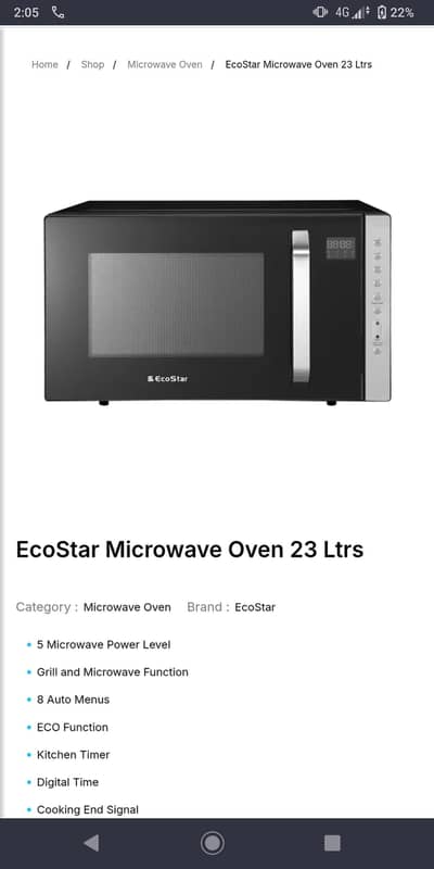 EcoStar Microwave Oven 23 Ltrs New Condition (Urgent Sale)