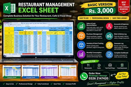 Restaurant Management Excel Sheet | Sales & Inventory Control