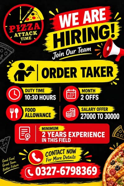 WE ARE HARING ORDER TAKER SWEEPER KITCHEN STAFF NO 0327-67-98369