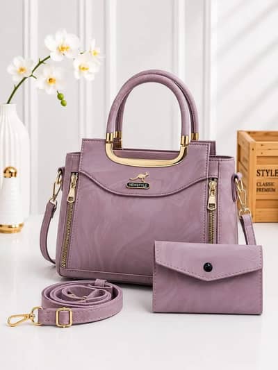 Stylish Purple printed Handbag Set With Wallet (New)