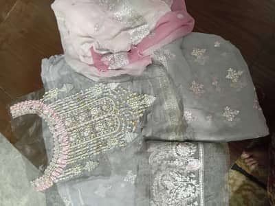 pure chiffon dress with heavy neck line handmade work