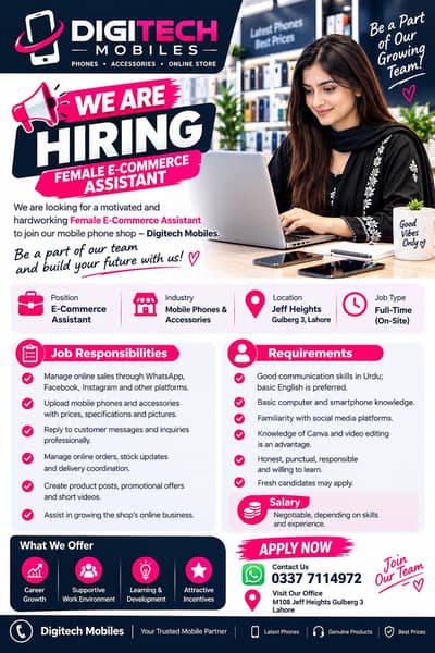 Salam. We are hiring a Potential Female to Join our Team