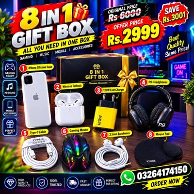8in1 giftbox for boys and girls mobile accessories bundl 0326/4174/150