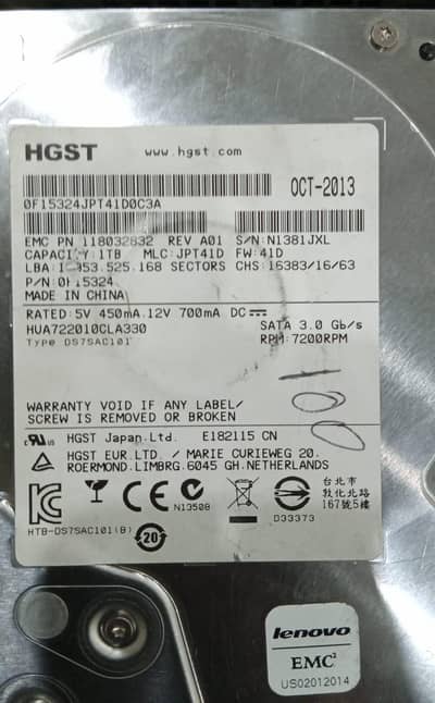HGST 1TB Hard Drive 7200 RPM SATA 3.0Gb/s