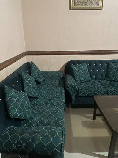 6 Seater Luxury Sofa Set | Beautiful Green & Golden | Good Condition
