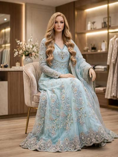 Brand New ice blue heavy bridal maxi