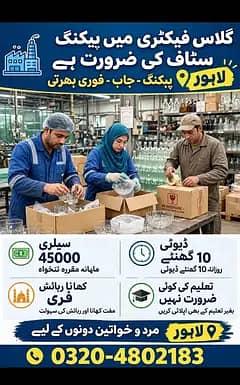 Glass Factory Packing Staff Required | Factory jobs in Lahore