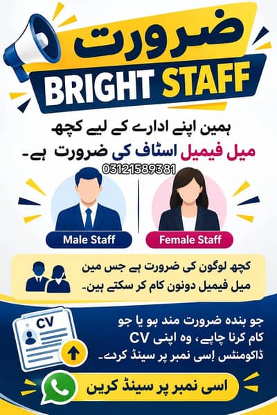 Urgent Job Opportunities-Maile &Female Staff Required