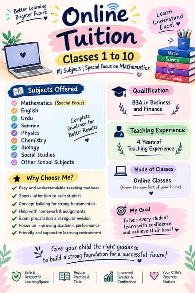 Online tuitions  are available for classes 1 to 10