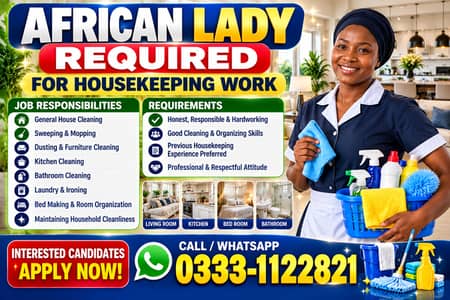 African Female Housekeeper Required in Johar Town Lahore | Full Housek