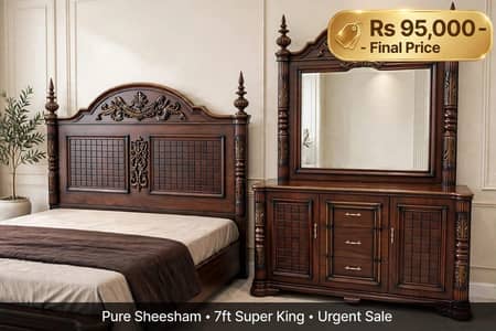 King size Bed Set Without Mattress - 2 Side Tables+Large DressingTable