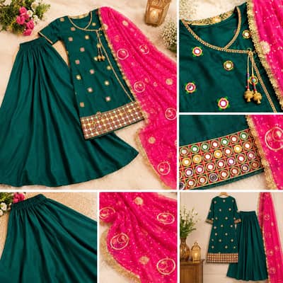 Beautiful Mehndi Dress with Pink Dupatta | Worn Once