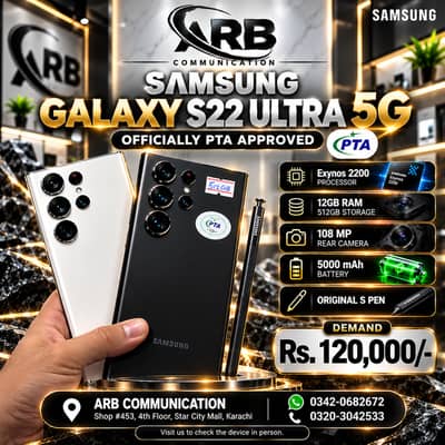 Samsung Galaxy S22 Ultra 5G | 12GB RAM/512GB | PTA Approved with S Pen