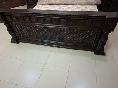 king size wooden bed set with side table and dressing table