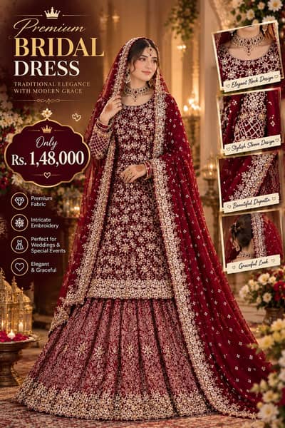 Premium Maroon Bridal Dress | Heavy Embroidered Wedding Wear |