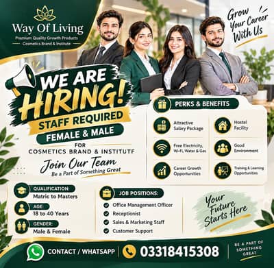 way of living Staff Required Male & Female