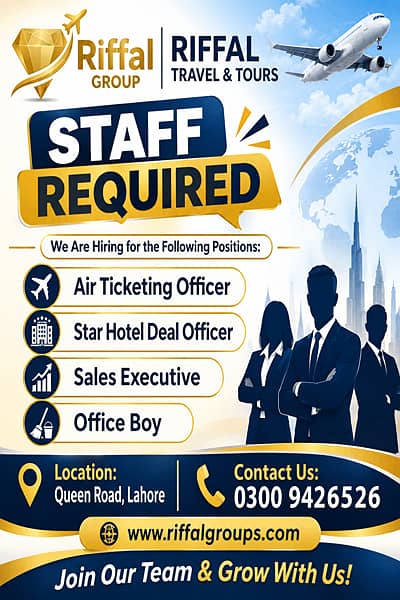 Staff Required for Travel & Tours Agancy