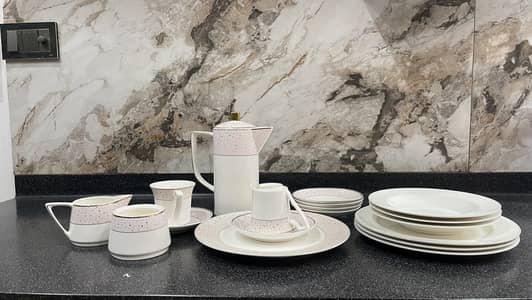 Elegant Pink & White Dinner Set – 31 piece set