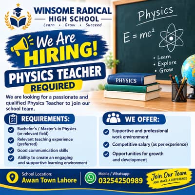 Physics Teacher Urgent Required in School